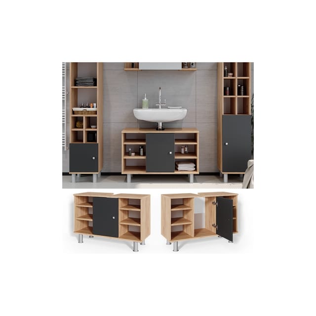 Vicco Waschbeckenunterschrank Fynn Anthrazit/Goldkraft Eiche 80 x 54 cm