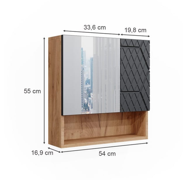 Vicco Badspiegelschrank Irma Goldkraft Eiche/Anthrazit 54 x 55 cm