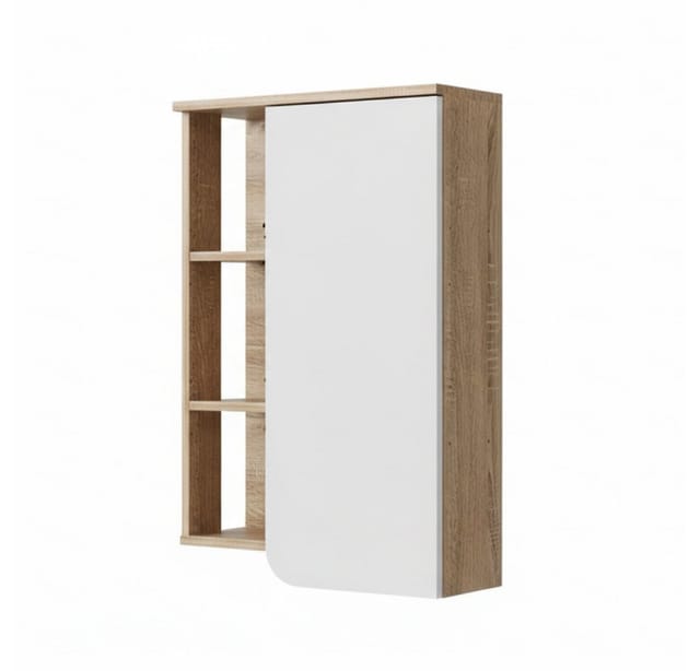 Vicco Badschrank Karen Sonoma/Weiß 50 x 75 cm mit Tür und Offenen Fächern