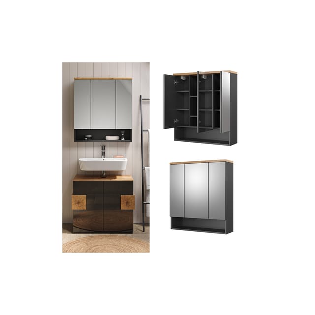 Vicco Badspiegelschrank Eden Anthrazit/Artisan-Eiche 70 x 77 cm