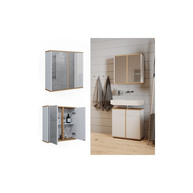 Vicco Badspiegelschrank Didi Weiß/Artisan 60 x 60 cm mit Zwei Spiegeltüren