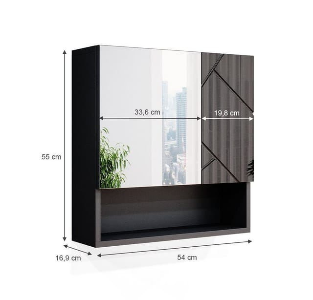 Vicco Badspiegelschrank Irma Anthrazit Hochglanz 54 x 55 cm