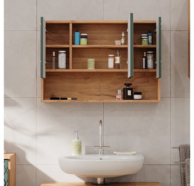 Vicco Badspiegelschrank Irma Goldkraft Eiche/Grün 80 x 55 cm