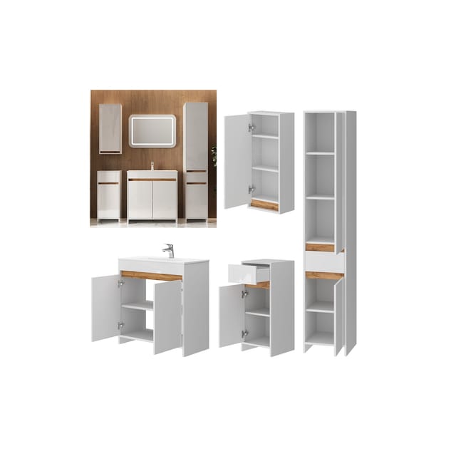 Vicco Badmöbel-Set Lemgo Weiß Hochglanz 5er-Set Opt 2