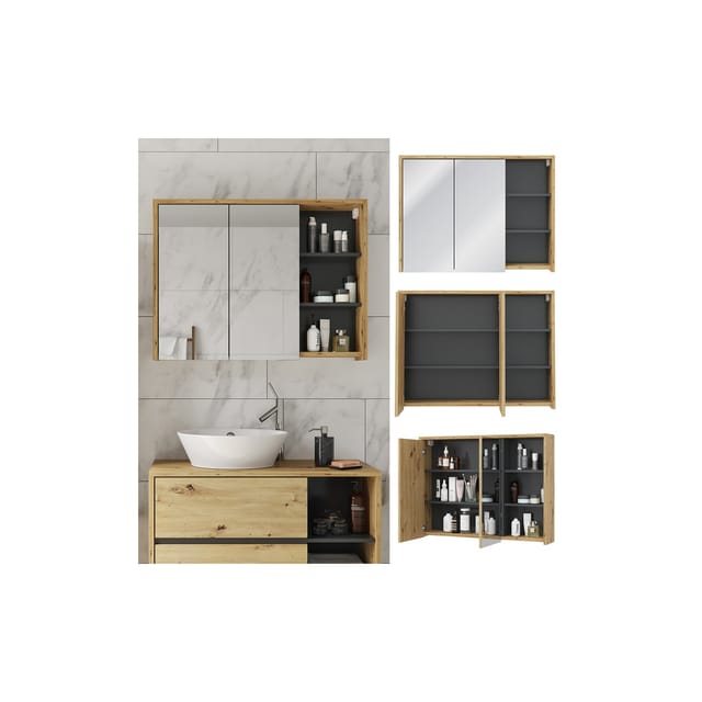 Vicco Badspiegelschrank Viola Anthrazit/Eiche 100 x 75 cm