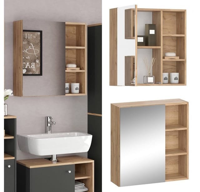 Vicco Badspiegelschrank Senyo Anthrazit/Goldkraft Eiche 62 x 64 cm