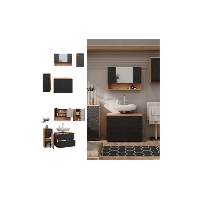 Vicco Badmöbel-Set Irma Goldkraft Eiche/Anthrazit 4 Teile