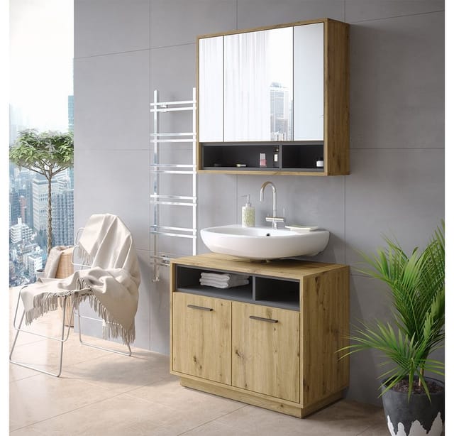 Vicco Badspiegelschrank Beatrice Eiche/Anthrazit 80 x 72 cm