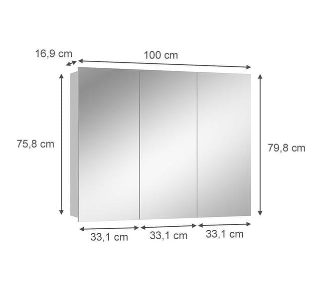 Vicco Badspiegelschrank Sola Weiß 100 x 80 cm mit 3 Türen