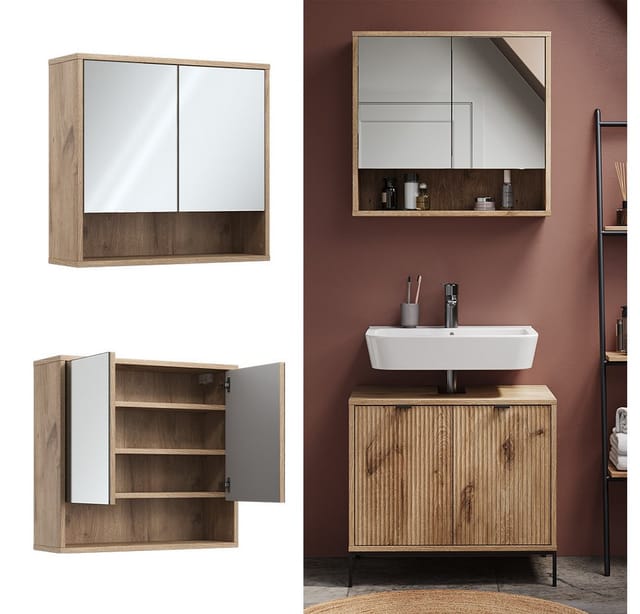 Vicco Badspiegelschrank Eliza Viking Oak 70 x 65 cm mit 2 Türen