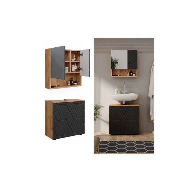 Vicco Badmöbel-Set Irma Goldkraft Eiche/Anthrazit 2 Teile Unterschrank 60 cm