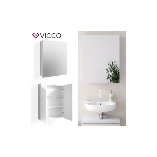 Vicco Badspiegelschrank Freddy Weiß Hochglanz 60 x 77 cm