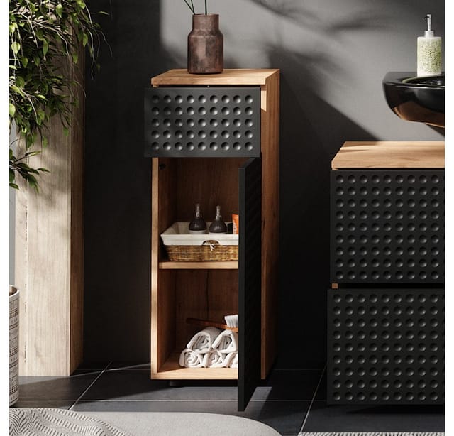 Vicco Midischrank Irma Goldkraft Eiche/Anthrazit 30 x 81 cm mit 1 Schublade 2 Fächer Badezimmer Opt 2