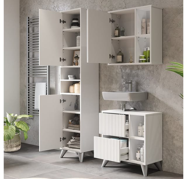 Vicco Badmöbel-Set Leano Weiß 3 Teile Opt 2