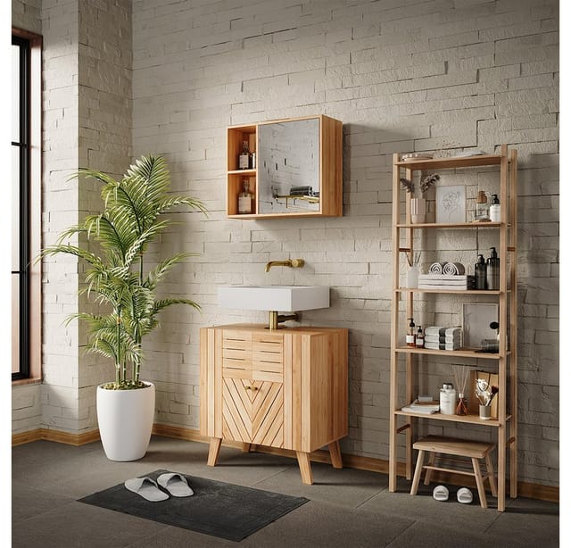 Vicco Badspiegelschrank Lucie Bambus 54 x 45 cm mit Spiegel
