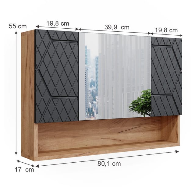 Vicco Badspiegelschrank Irma Goldkraft Eiche/Anthrazit 80 x 55 cm