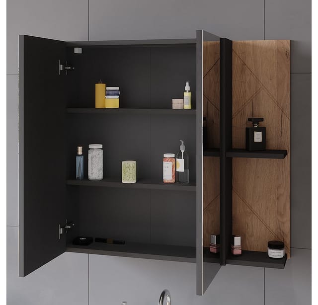 Vicco Badspiegelschrank Irma Anthrazit/Goldkraft Eiche 80 x 75 cm