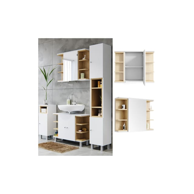 Vicco Badspiegelschrank Aquis Weiß/Sonoma 79 x 64 cm