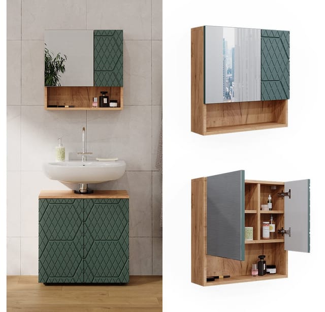 Vicco Badspiegelschrank Irma Goldkraft Eiche/Grün 54 x 55 cm