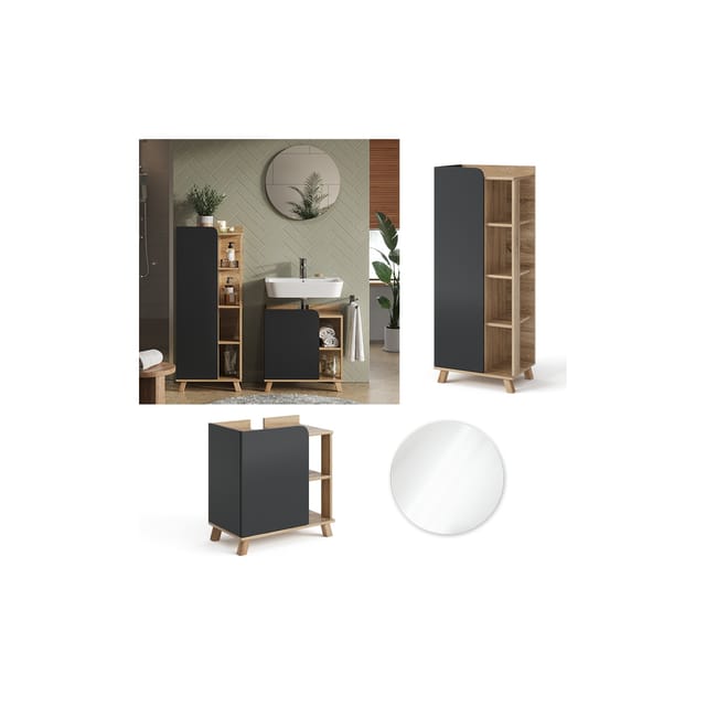 Vicco Badmöbel-Set Karen Sonoma/Anthrazit 3 Teile Opt 4