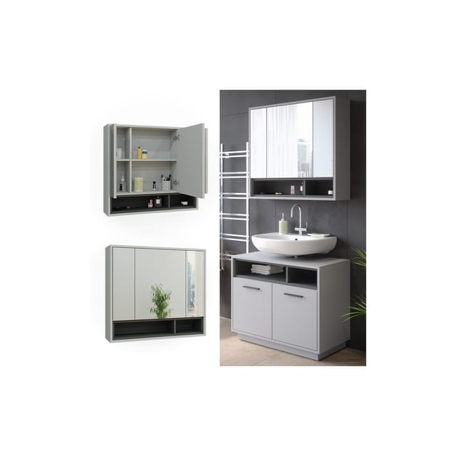 Vicco Badspiegelschrank Beatrice Grau/Anthrazit 80 x 72 cm