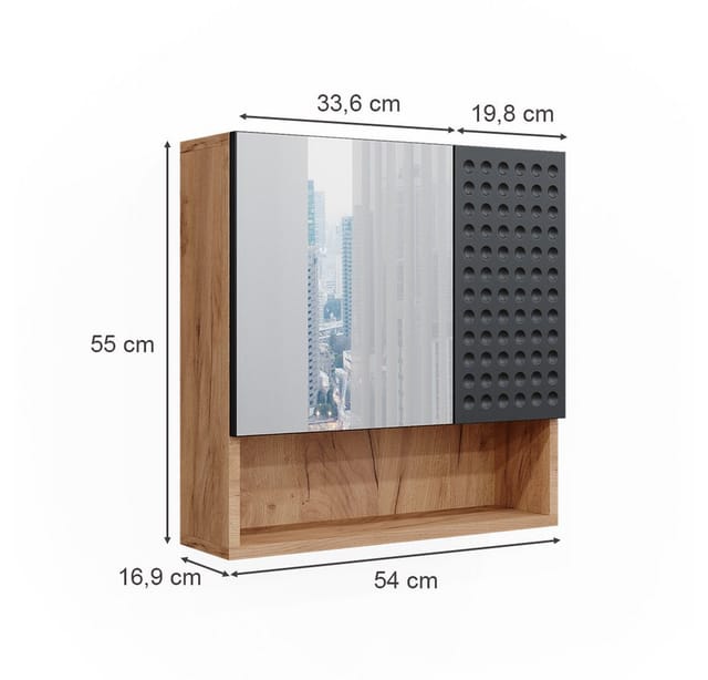 Vicco Badspiegelschrank Irma Goldkraft Eiche/Anthrazit 54 x 55 cm Opt 2