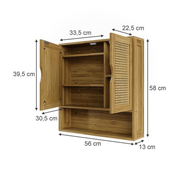 Vicco Badspiegelschrank Liora Bambus/Rattan 56 x 58 cm mit Spiegel