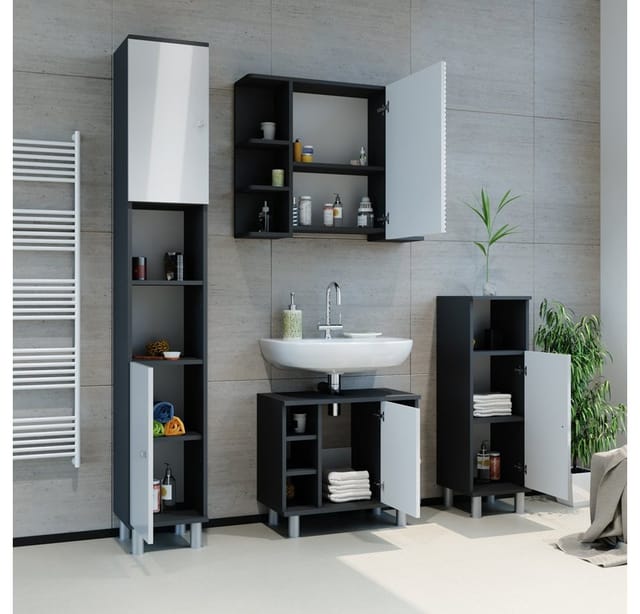 Vicco Badspiegelschrank Fynn Anthrazit/Weiß 80 x 64 cm