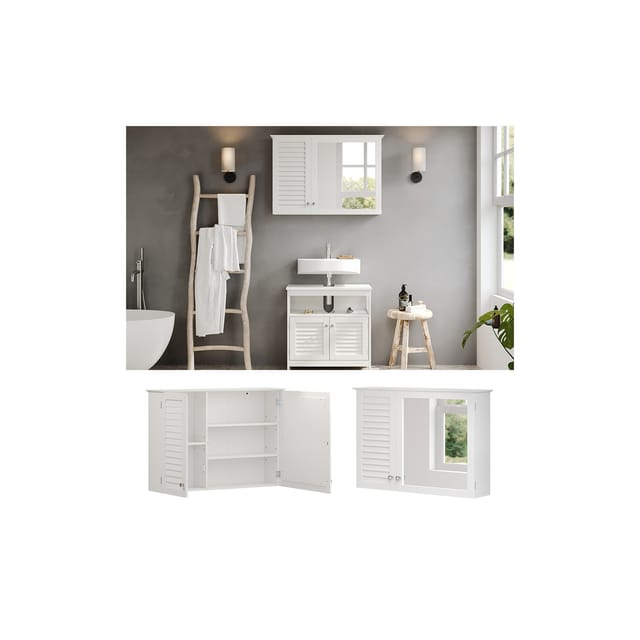 Vicco Badspiegelschrank Riad Weiß 68 x 49 cm mit 2 Türen
