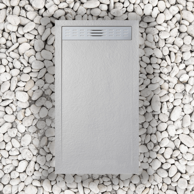Frascio New Tecnology Duschwanne 90X115 cm mit Line Slim Seitengitter PerlGrau RAL 7035 mit Abfluss