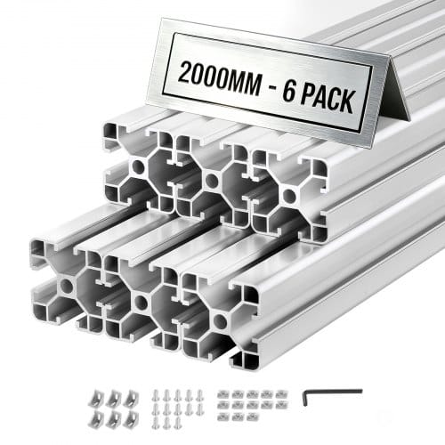 VEVOR 4040 Aluminium Profile 6 Stk. 2 m, Eloxierte T-Nut-Aluprofile nach EU-Standard, Hochfestes Strangpressprofil, Aluminiumschiene für 3D-Druckerteile, CNC-DIY-Werkbänke und Montage, Silber