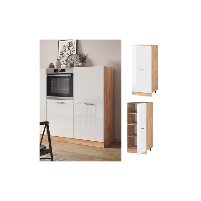 Vicco Hochschrank R-Line Küchenkommode Weiß Hochglanz/Goldkraft Eiche 60 cm