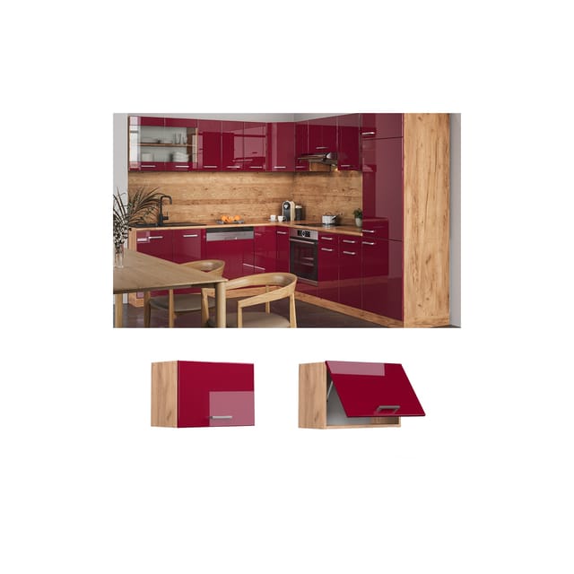 Vicco Hängeschrank R-Line Bordeaux Hochglanz/Goldkraft Eiche 60 cm Flach