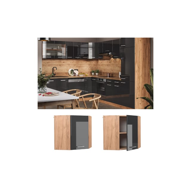 Vicco Eckhängeschrank R-Line Anthrazit Hochglanz/Goldkraft Eiche 57 cm