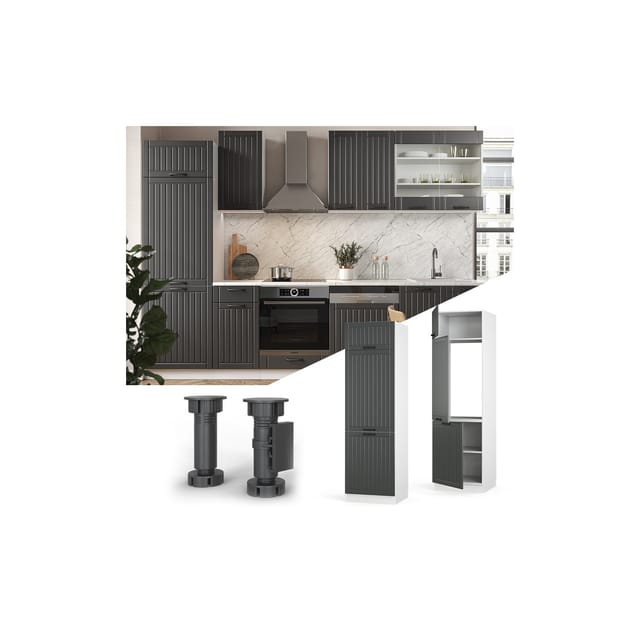 Vicco Kühlumbauschrank Fame-Line Hochschrank für die Küche Anthrazit/Weiß 60 cm