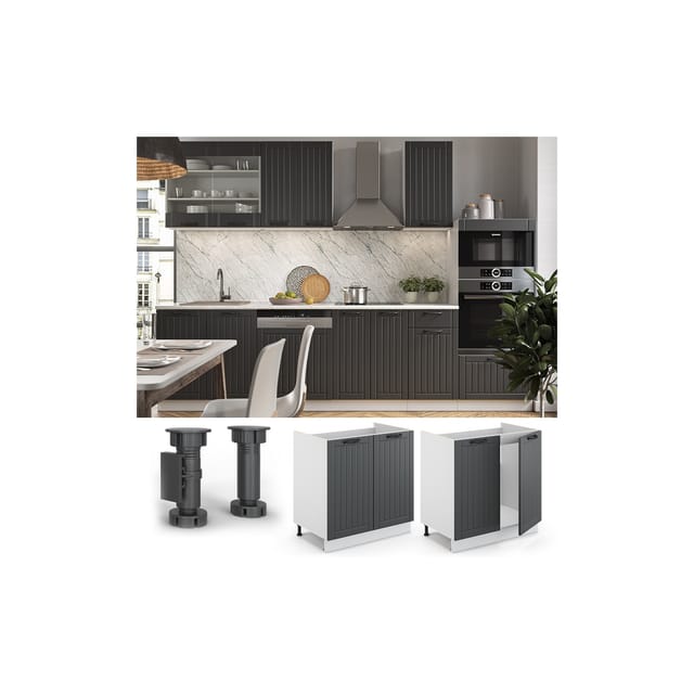 Vicco Spülenunterschrank Fame-Line Anthrazit/Weiß 80 cm ohne Arbeitsplatte