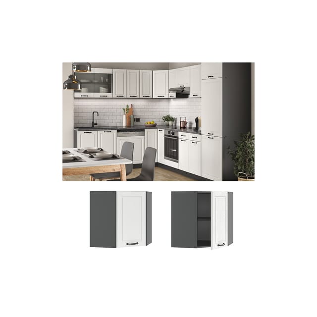 Vicco Eckhängeschrank R-Line Küchen-Eckschrank Weiß Landhaus/Anthrazit 57 cm