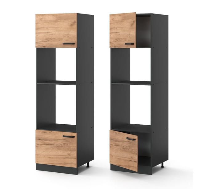 Vicco Mikrowellenschrank R-Line Küchenregal für die Mikrowelle Goldkraft Eiche/Anthrazit 60 cm