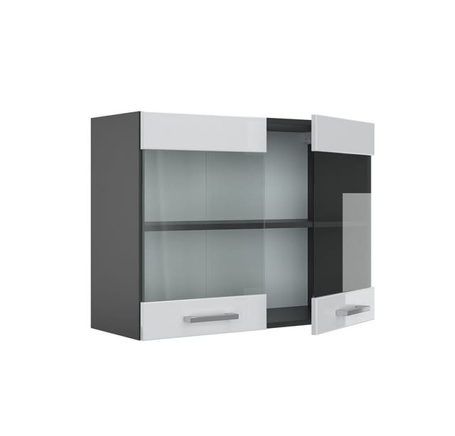 Vicco Küchenglasschrank R-Line Glashängeschrank Weiß Hochglanz/Anthrazit 80 cm