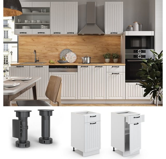 Vicco Küchenunterschrank Fame-Line Weiß Landhaus/Weiß 40 cm ohne Arbeitsplatte