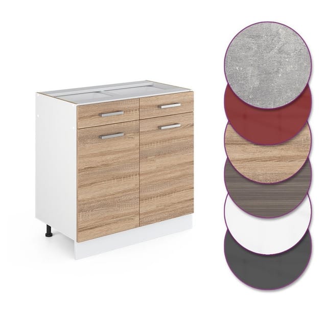 Vicco Küchenunterschrank R-Line Schubladenschrank für die Küche Sonoma 80 cm ohne Arbeitsplatte