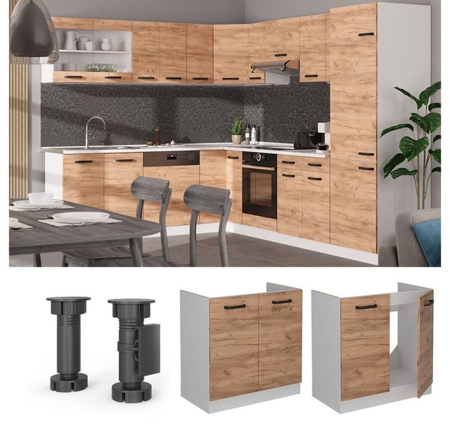 Vicco Spülenunterschrank R-Line Goldkraft Eiche 80 cm ohne Arbeitsplatte