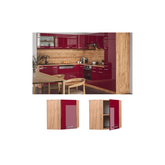 Vicco Eckhängeschrank R-Line Bordeaux Hochglanz/Goldkraft Eiche 57 cm