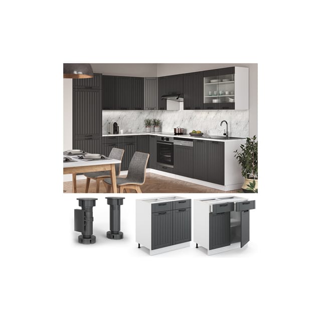 Vicco Küchenunterschrank Fame-Line Anthrazit/Weiß 80 cm ohne Arbeitsplatte