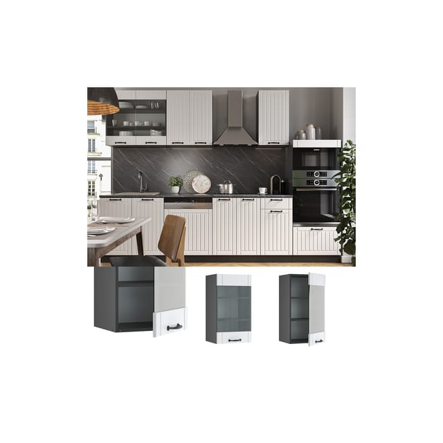 Vicco Küchenglasschrank Fame-Line Glashängeschrank Weiß Landhaus/Anthrazit 40 cm