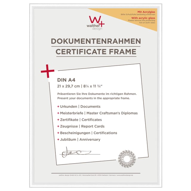 walther design New Lifestyle Kunststoff Bilderrahmen Kunstglas 21x29,7 cm Weiss