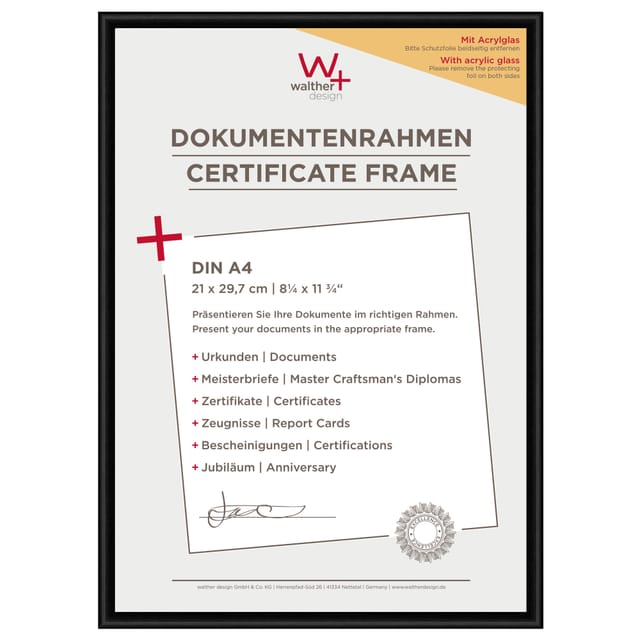walther design New Lifestyle Kunststoff Bilderrahmen Kunstglas 21x29,7 cm Schwarz