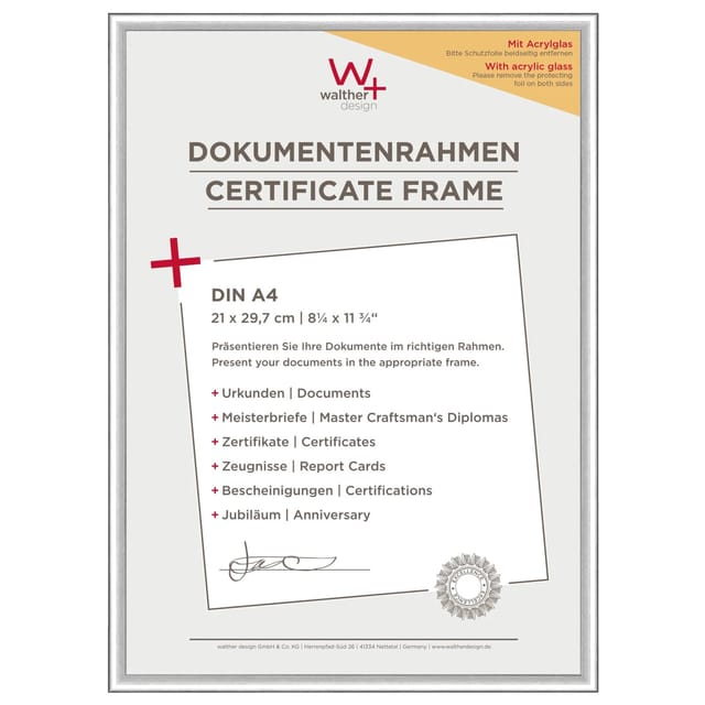 walther design New Lifestyle Kunststoff Bilderrahmen Kunstglas 21x29,7 cm Silber