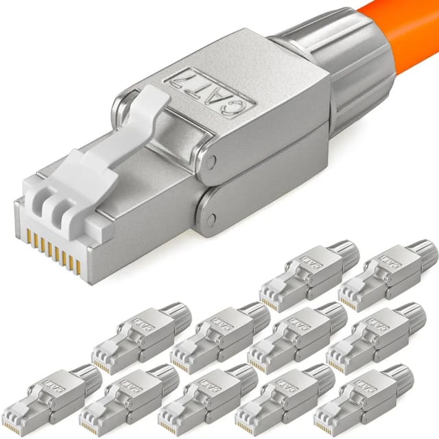 hb-digital 12x Netzwerkstecker CAT7 schmal RJ45 LSA STP Zinklegierung