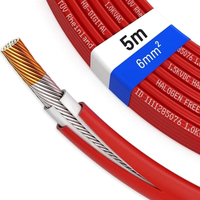 hb-digital Solarkabel 6 mm² Photovoltaik Kabel für PV Anlagen 5m rot
